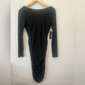 Lulu’s Low Scoop Back Ruched Black Dress, size Small